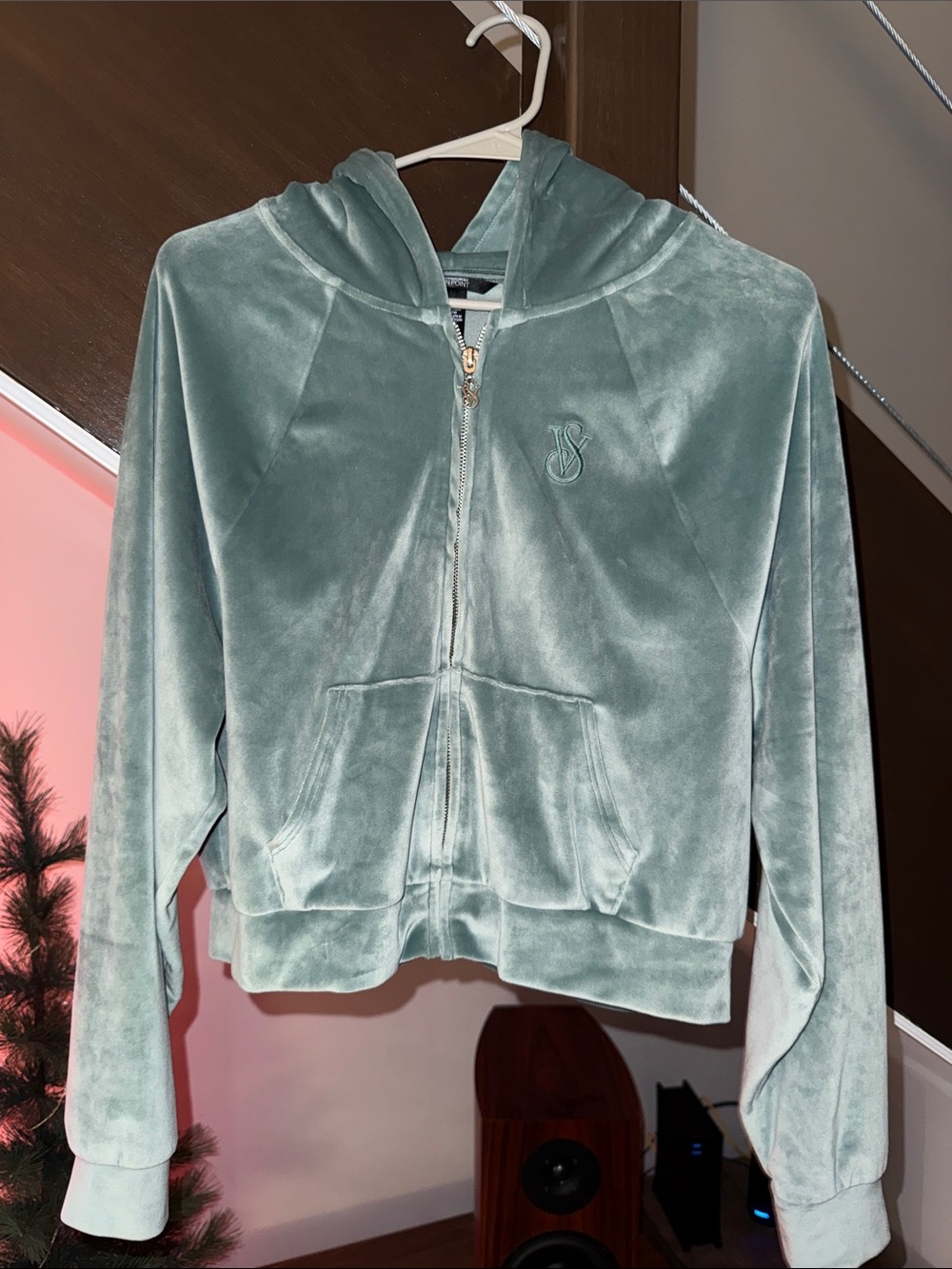 Victoria's Secret Velour Zip Hoodie in Sage Green